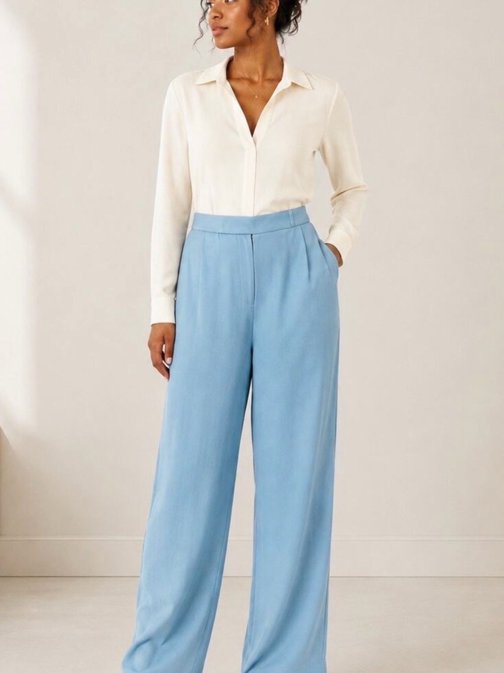 NWT Ralph Lauren Sea Blue Wide-Leg 100% Silk Pants (size 8)